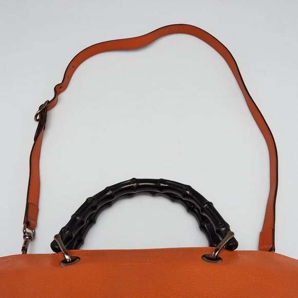Gucci Orange Pebbled Leather Medium Bamboo Shopper Tote Bag - Picture 4 of 12